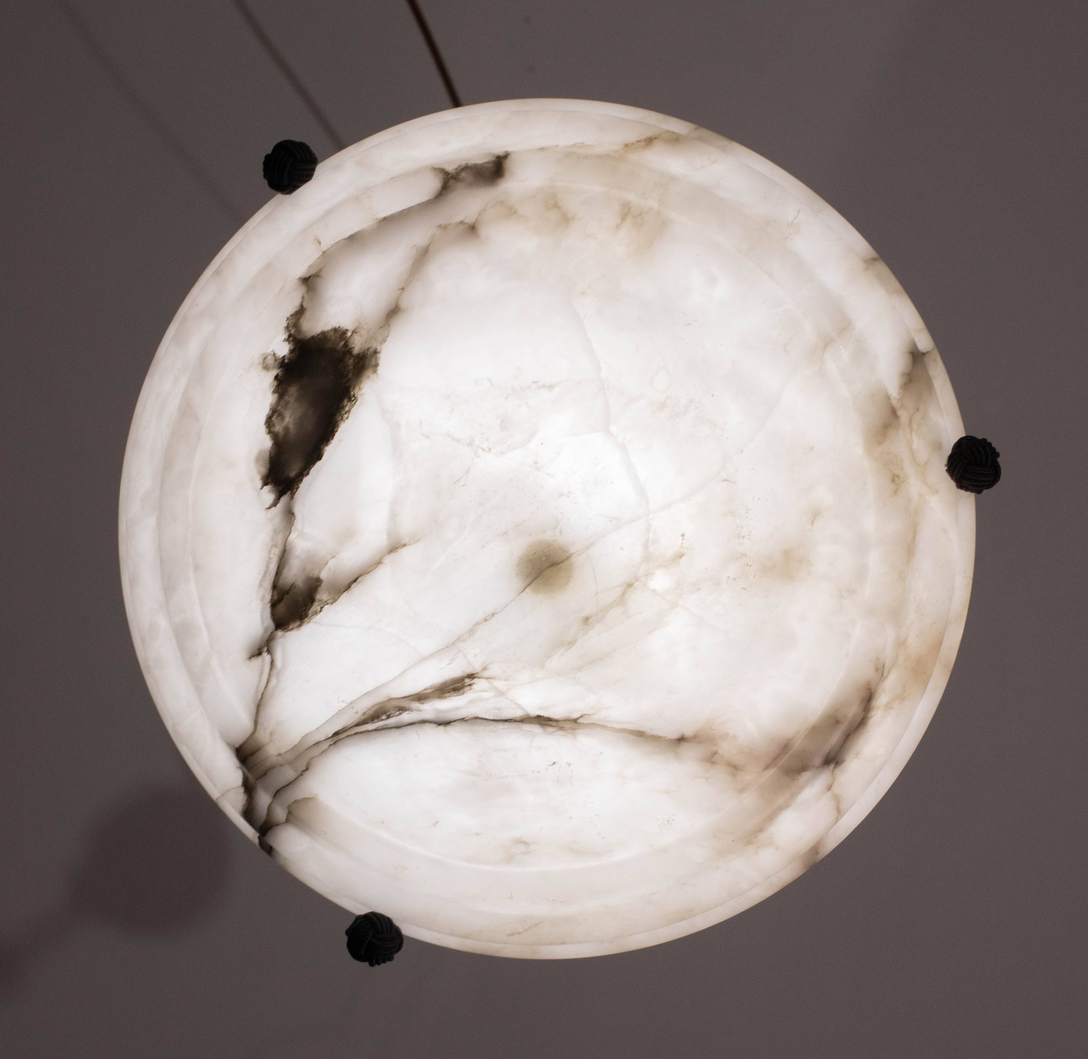 Lustre Art Déco en albâtre blanc, années 1950