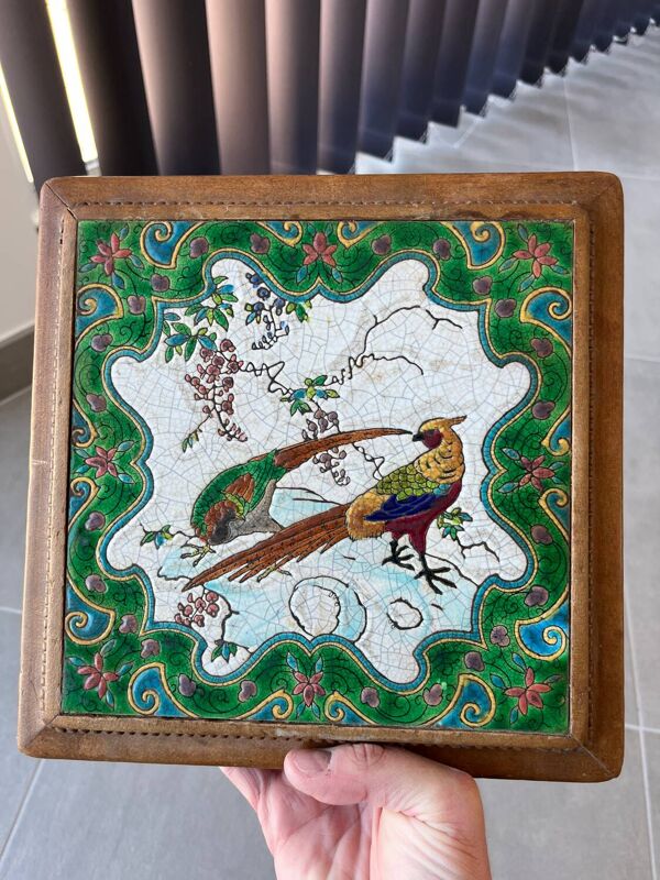 Ancien dessous de plat en faïence émaux de Longwy