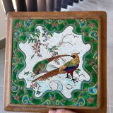 Old Longwy enamel earthenware tile trivet