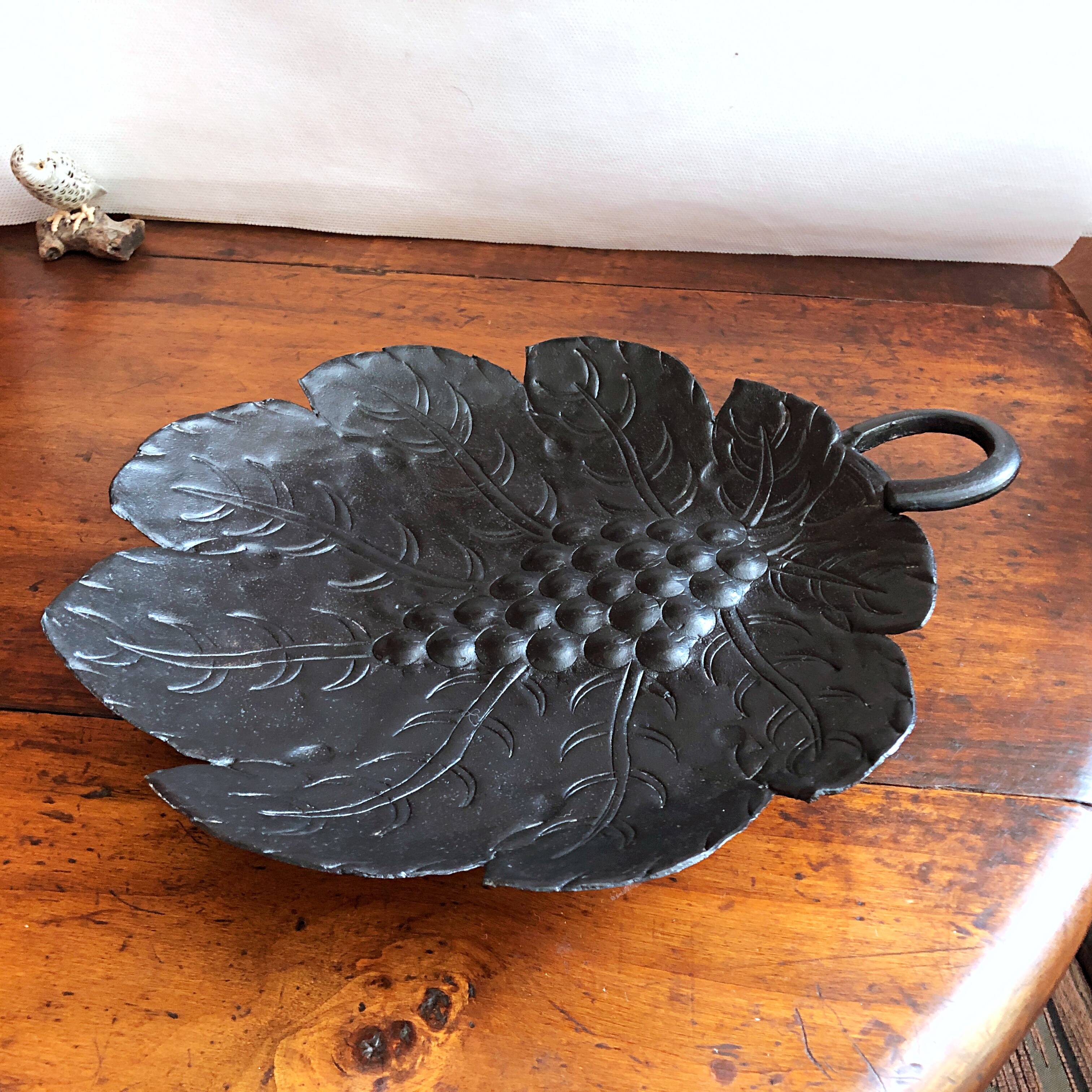 Artisanal embossed metal tripod dish