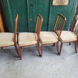 Series of 4 directory chairs in marquetry and cherry wood