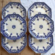 6 assiettes plates terre de fer Longchamp modèle Rouen XIXe siècle