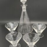 Glassware and bottle set in chiseled glass with flower motif