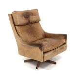 Scandinavian rotating leather armchair, Swivel chair, "Minerva", Torbjørn Afdal, Sweden, 1960