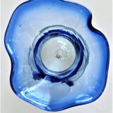 Biot vase in bluish transparent glass and blue scarf