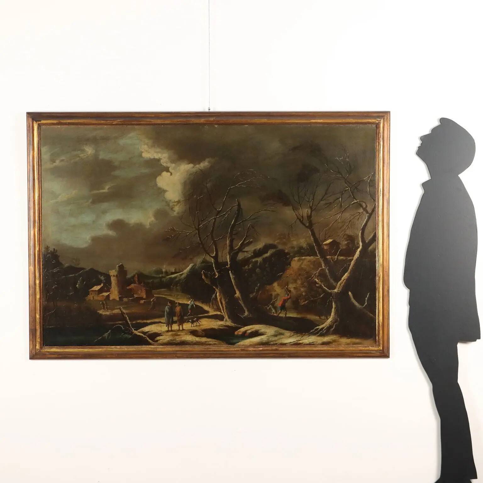 Ancient table, influence of Marco Ricci, winter landscape '700
