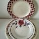 Set of 12 ironstone plates – Deep blue & red
