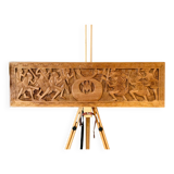 Bas relief African Art 20th century solid wood panel carved with Warriors