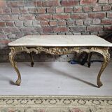 Coffee table with brass structure and marble top