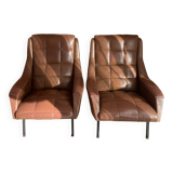 Pair of vintage armchairs in brown imitation leather