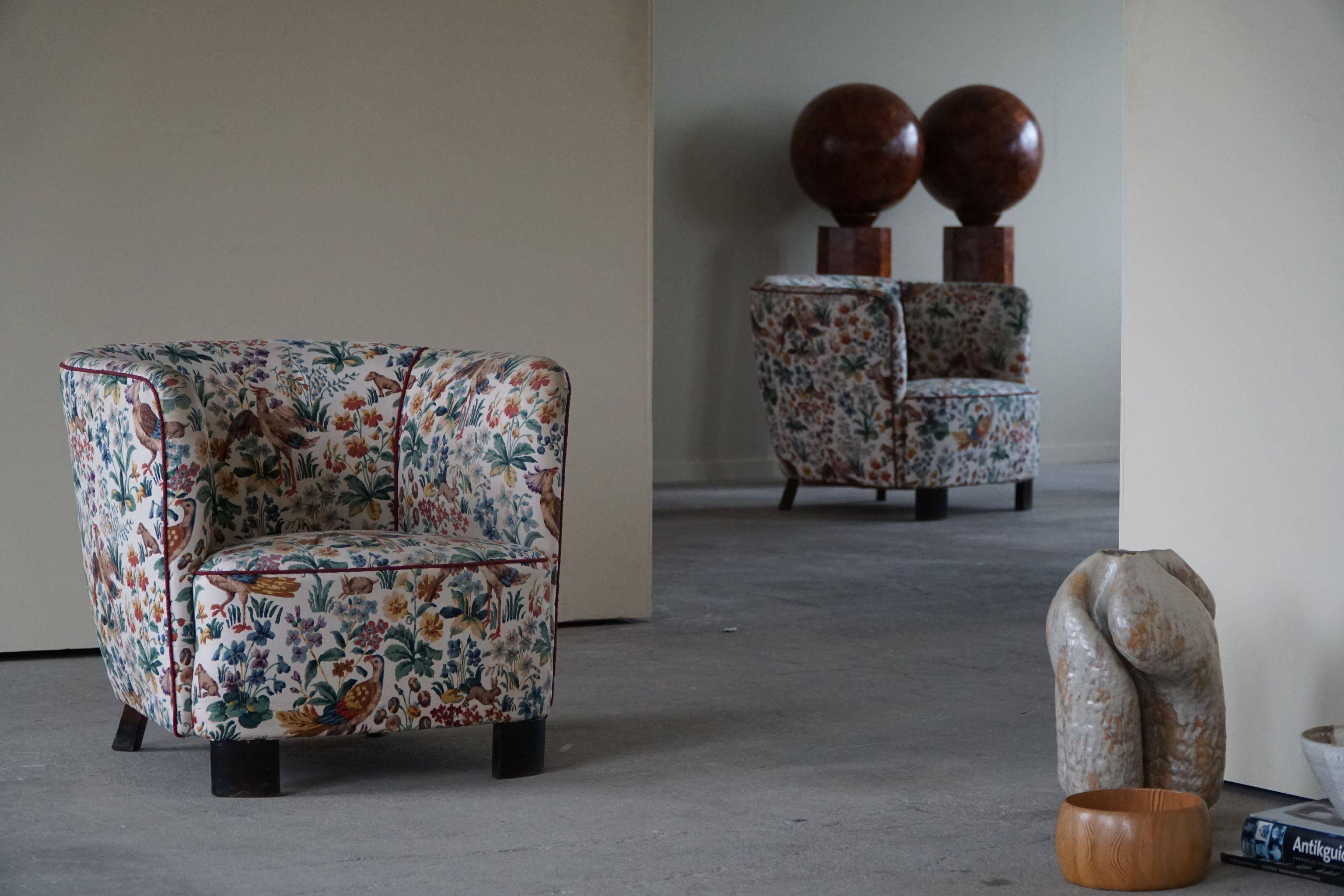 Set of curved Danish club chairs from the mid-century, Viggo Boesen style, 1940s.