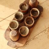 6 vintage wooden egg cups and salt and pepper shakers - Mid-century