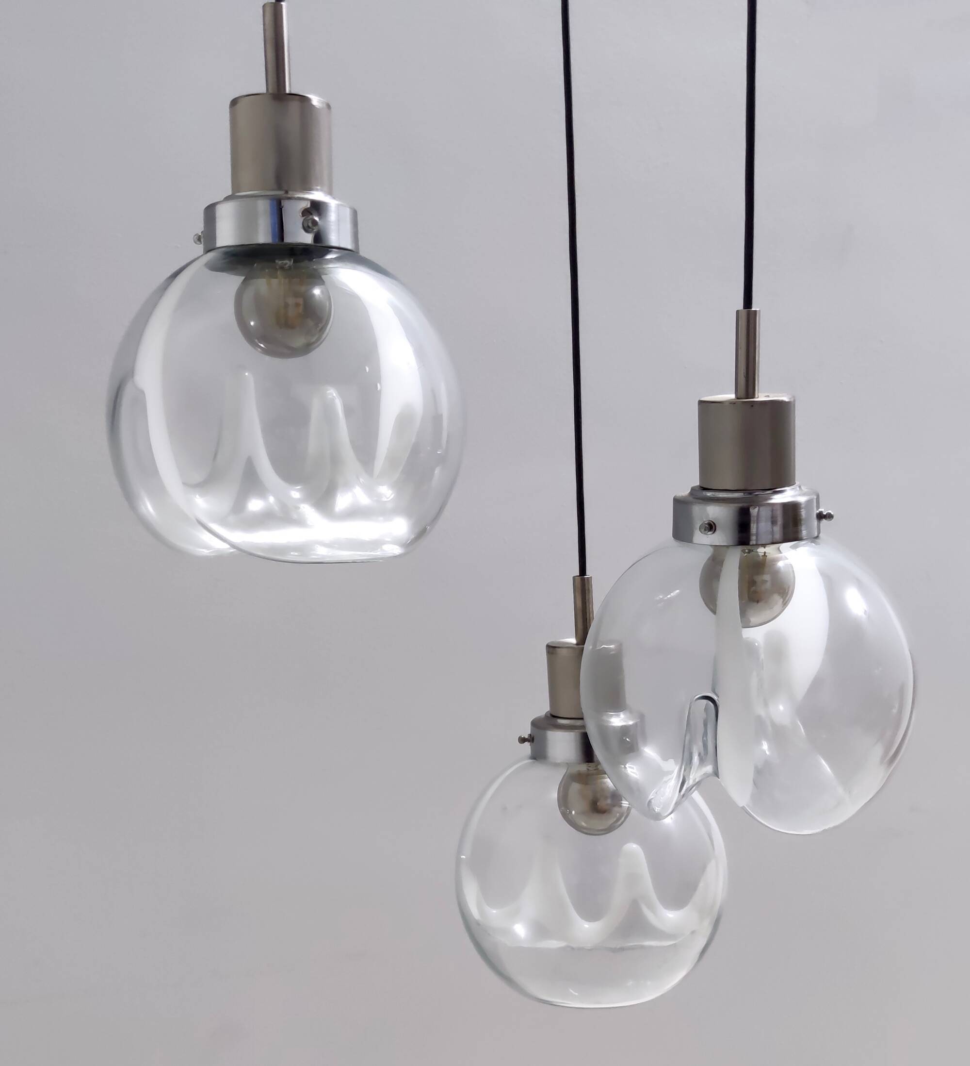 Murano Glass and Varnished Metal 3-Light Pendant by Toni Zuccheri for Venini