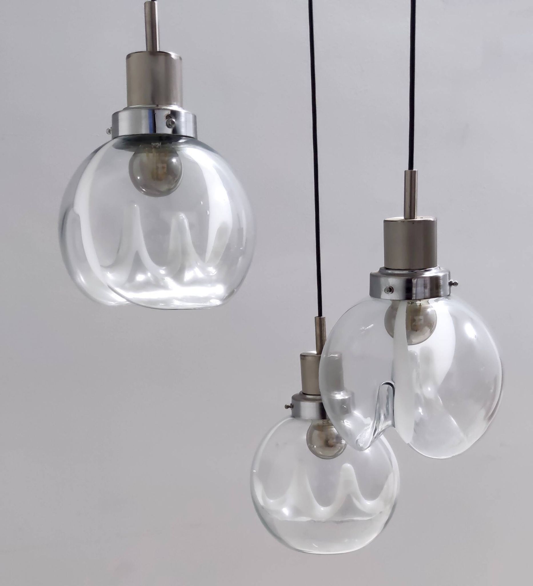 Murano Glass and Varnished Metal 3-Light Pendant by Toni Zuccheri for Venini