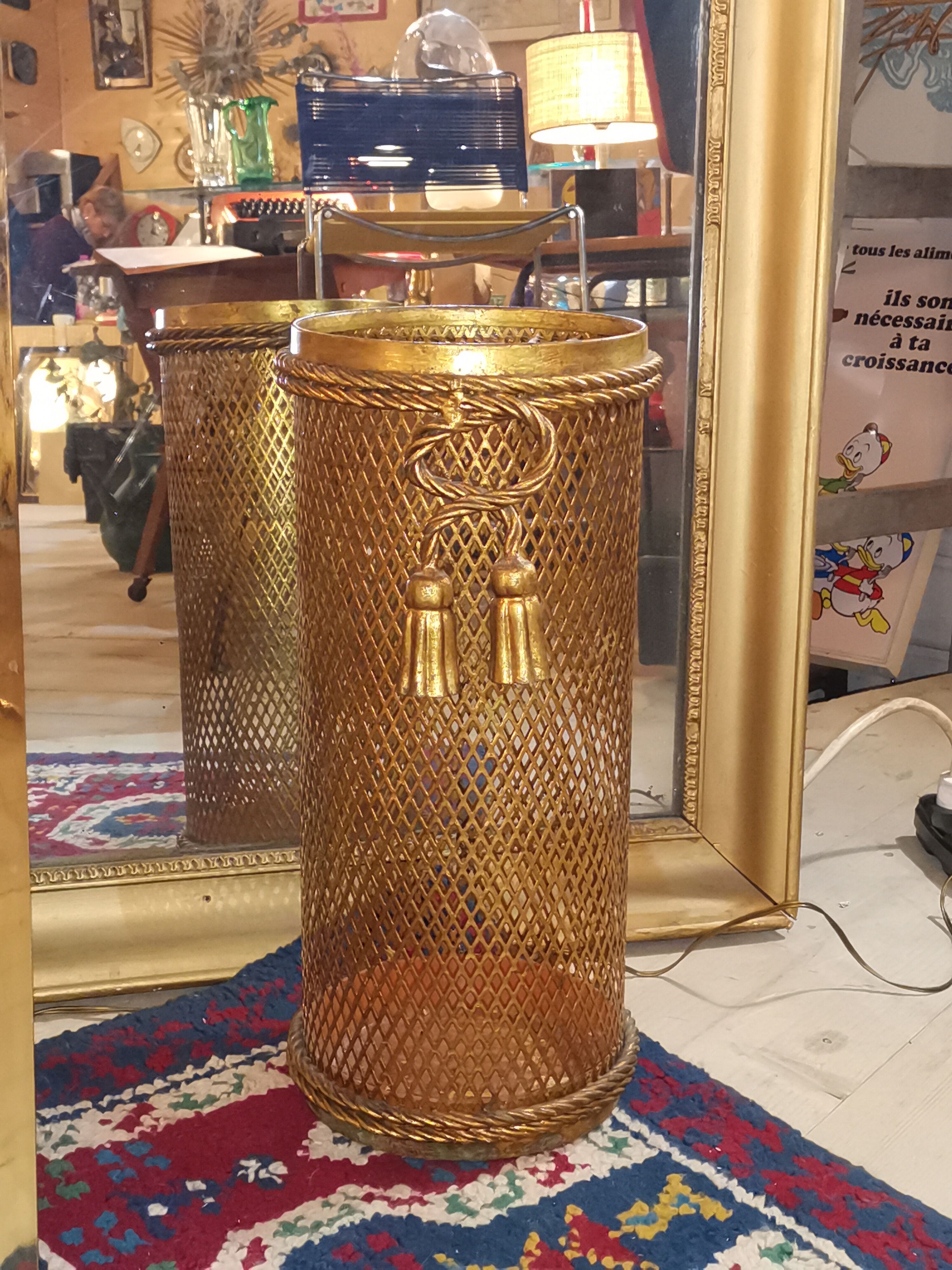 Hollywood Regency gold metal umbrella holder by Li Puma