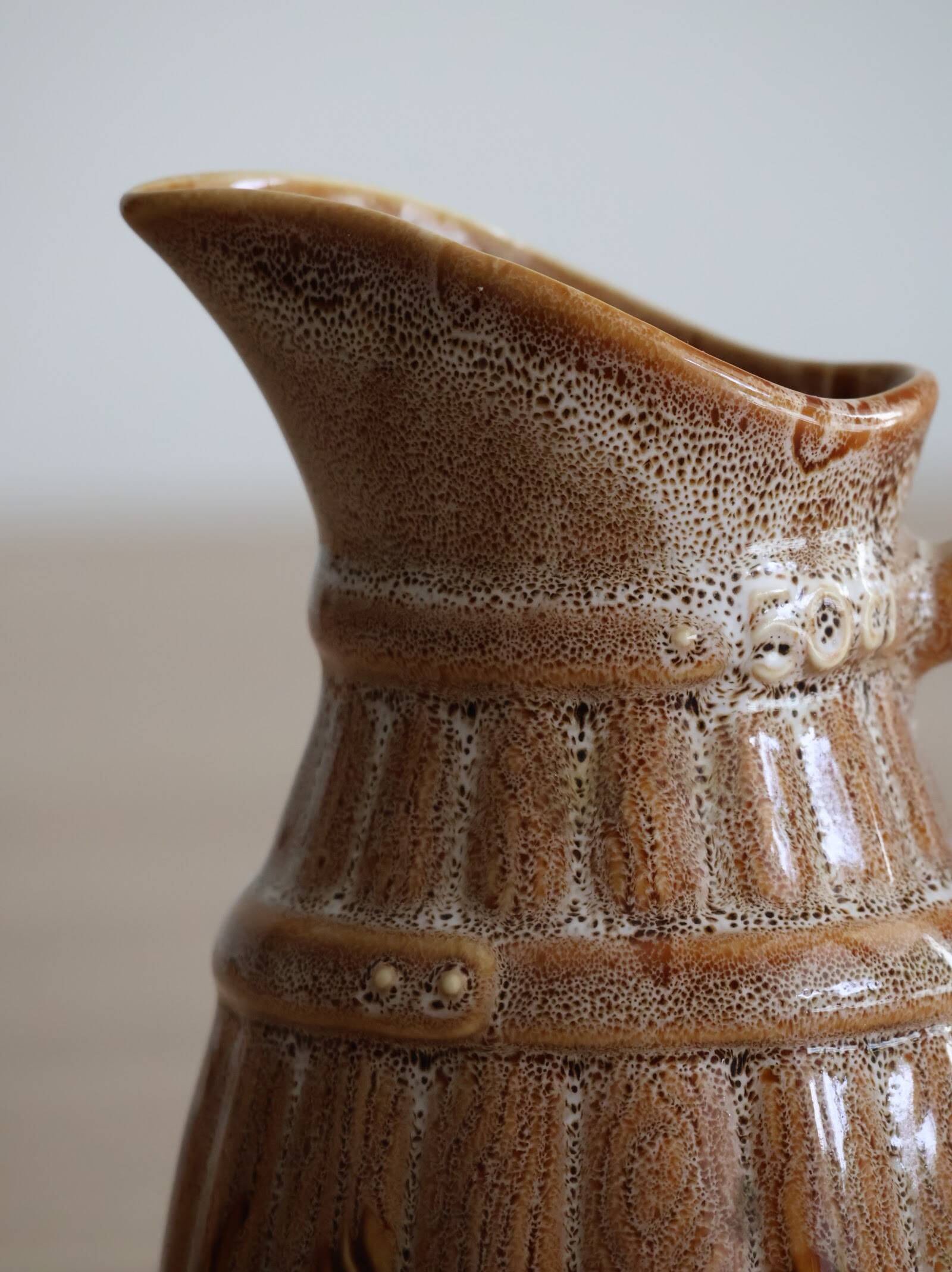 50cl glazed ceramic pitcher with beer barrel decoration