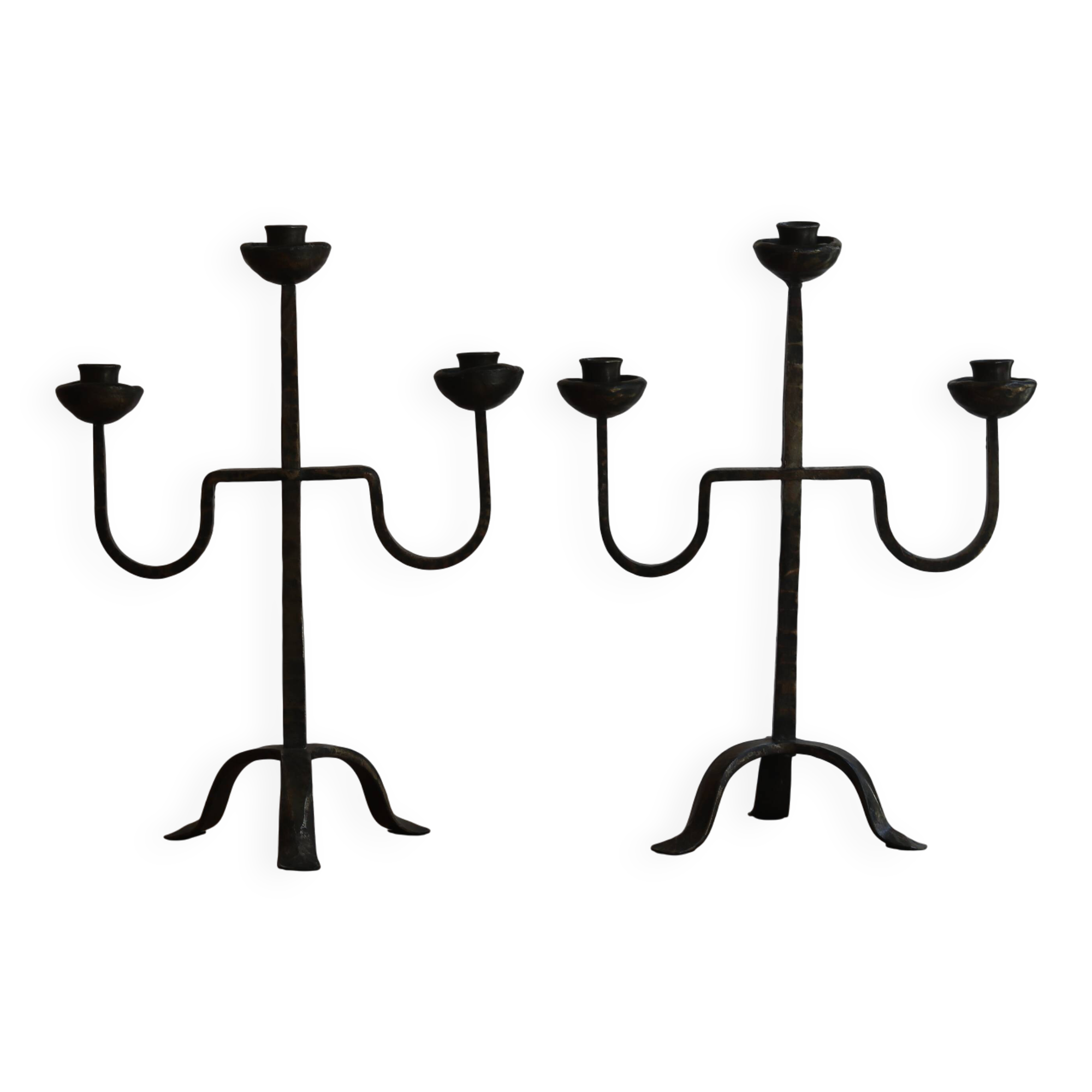 Paire de candélabres brutalistes en bronze, années 1960