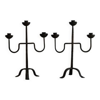 Pair of brutalist bronze candelabra, 1960s