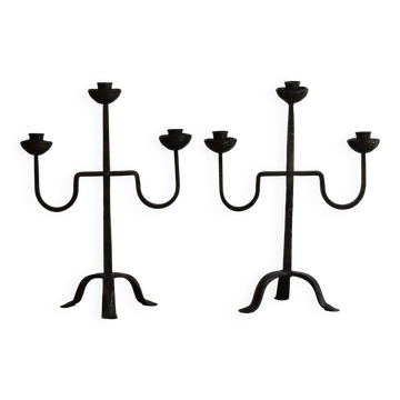 Pair of brutalist bronze candelabra, 1960s