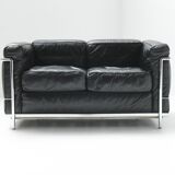 Vintage LC-2 in black leather by Le Corbusier, Jeanneret & Perriand for Cassina
