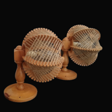Pair of wooden wood straw wall sconce lamps rustic vintage France