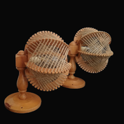 Pair of wooden wood straw wall sconce lamps rustic vintage France