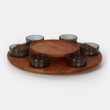 Lazy Susan snack tray with 6 bowls, Denmark, 1960s – Ø 49 cm