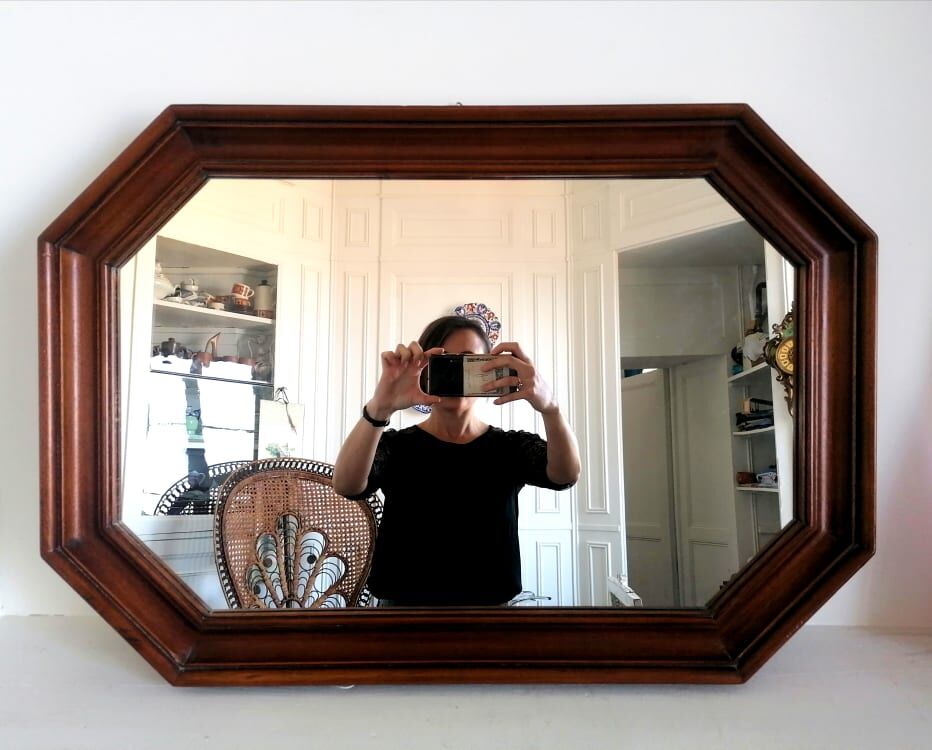 Hexagonal wooden mirror, 1950 70x49cm