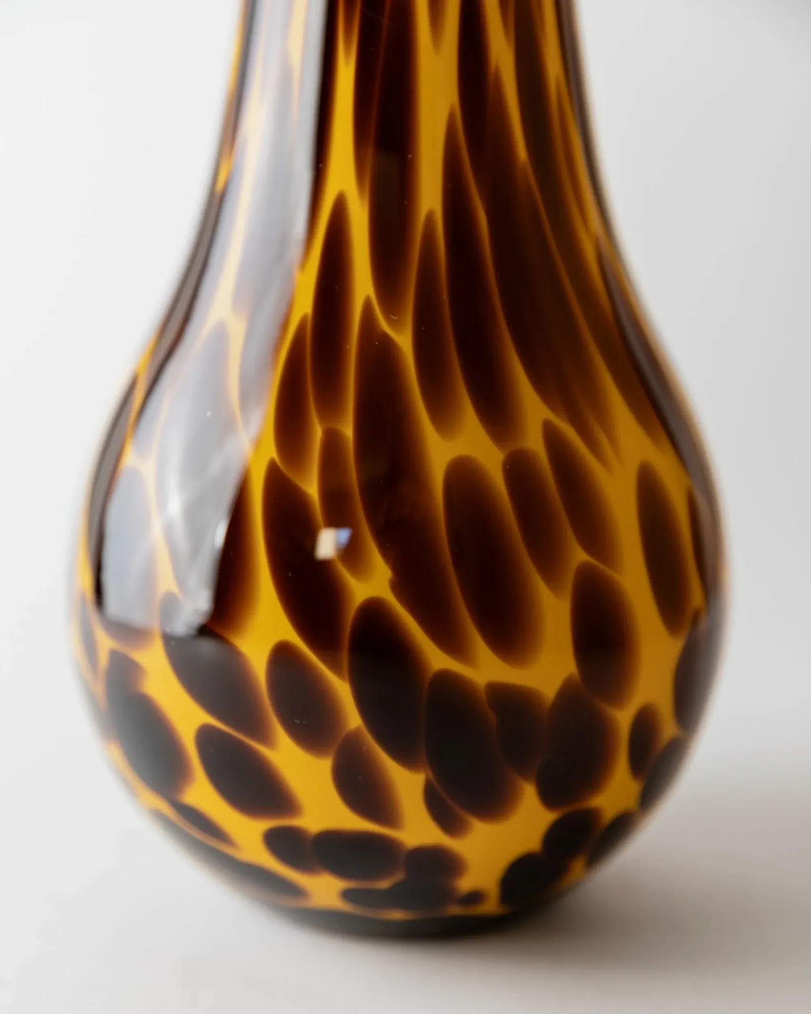 Vintage Murano glass vase from the 1990s, yellow art glass with brown spots, postmodern Italian design, sculptural flower vase, elegant gift idea.