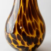 Vintage Murano glass vase from the 1990s, yellow art glass with brown spots, postmodern Italian design, sculptural flower vase, elegant gift idea.