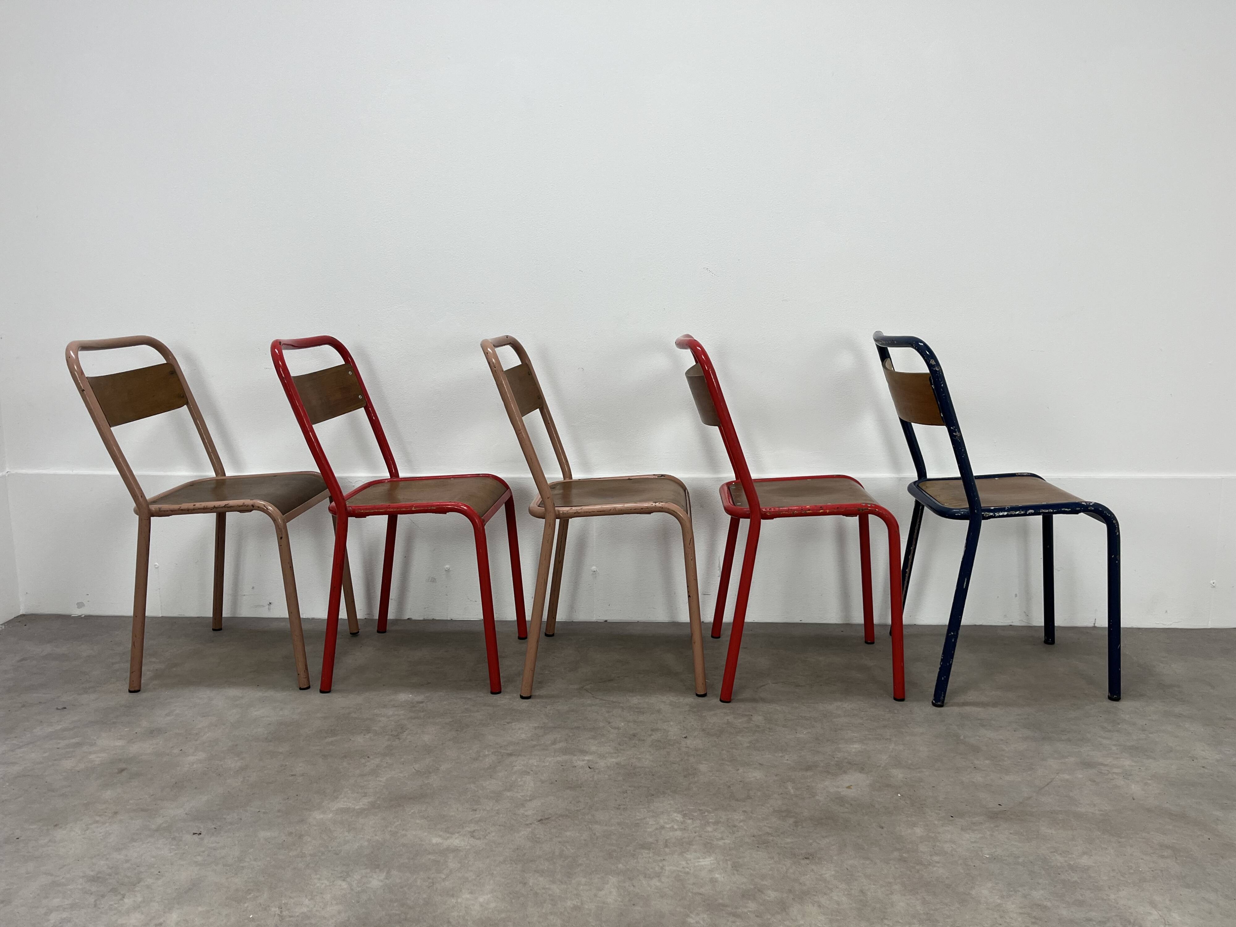 5 industrial style metal chairs, vintage