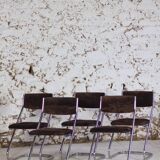 5 tubular chairs in suede and chrome by Roche Bobois, 1970.