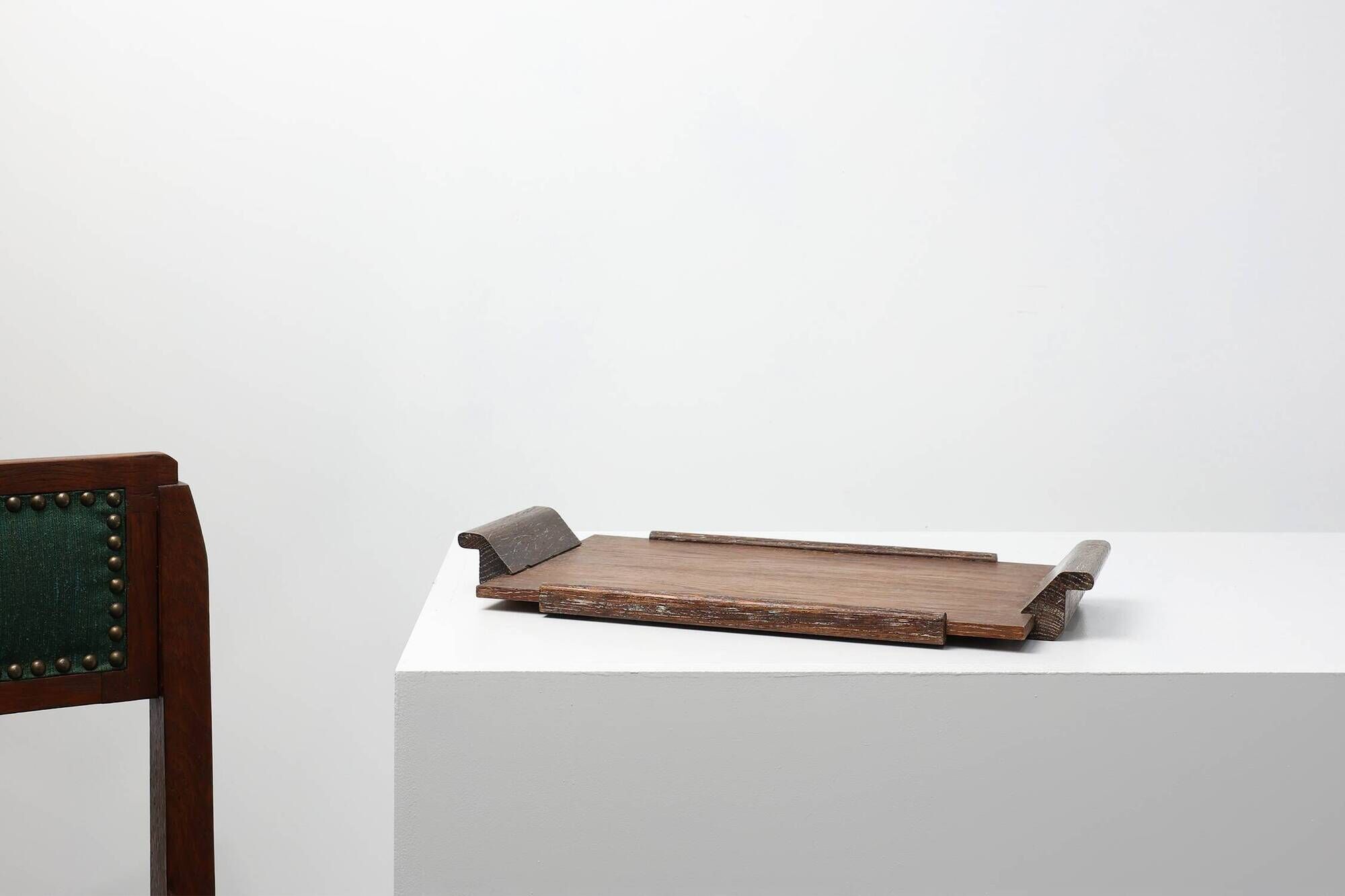 French Art Deco Cerused Oak Serving Tray with Raised Handles, 1920s