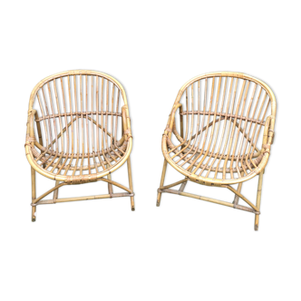 Set of 2 rattan armchairs