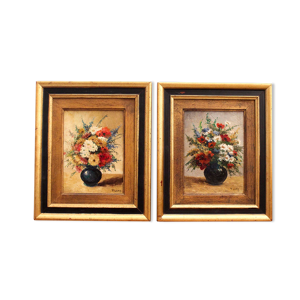 Paire d'huiles sur panneau Bouquets