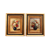 Paire d'huiles sur panneau Bouquets de fleurs P. Lamy