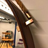 Miroir en cuir cognac Pizzetti, Italie années 1950