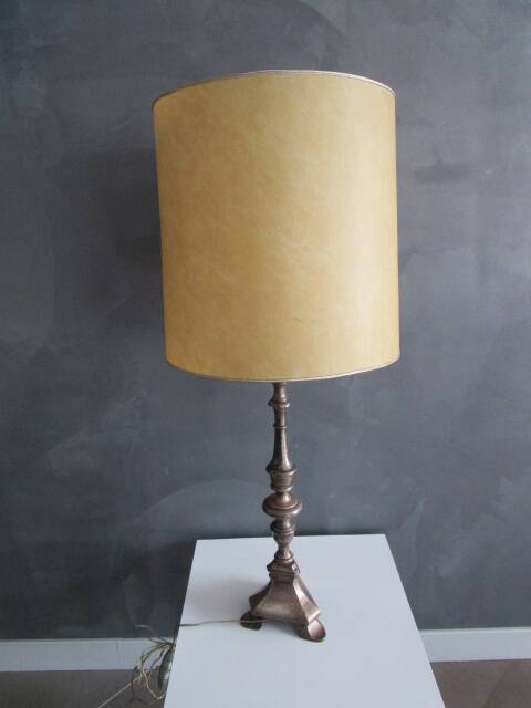 Antique lamp, silver-plated bronze candlestick base