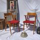 Pair of wooden armchairs and skaï foot compass of the 50s