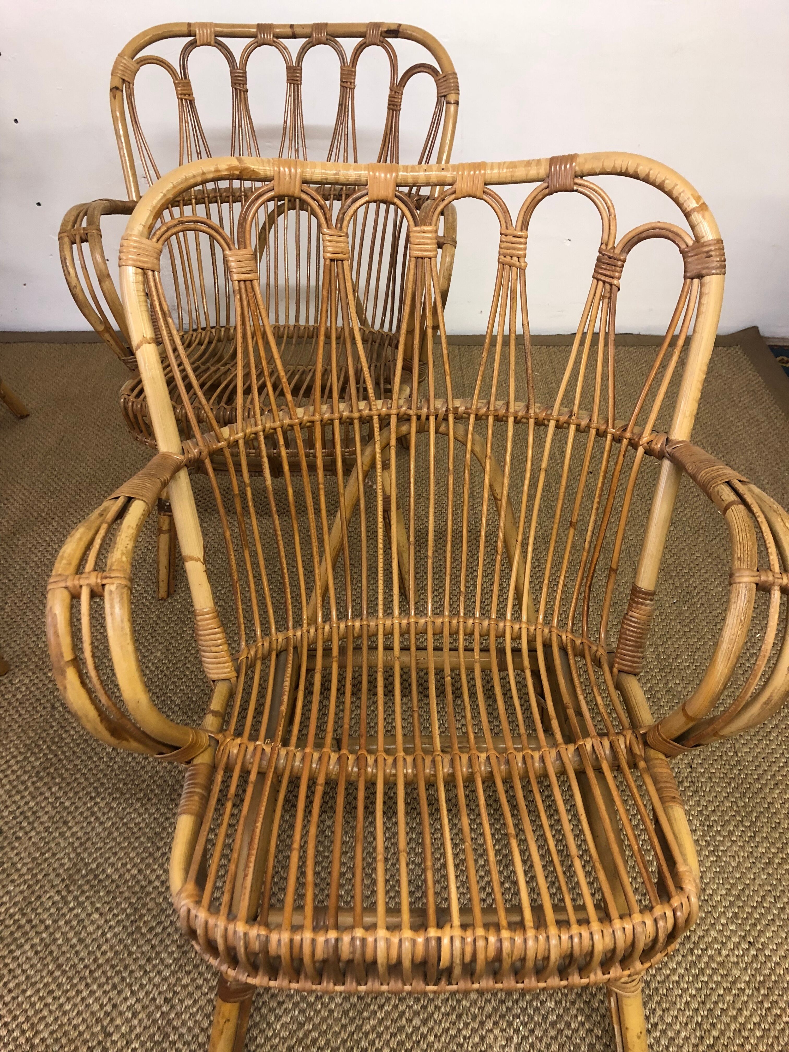 Set of 4 rattan armchairs