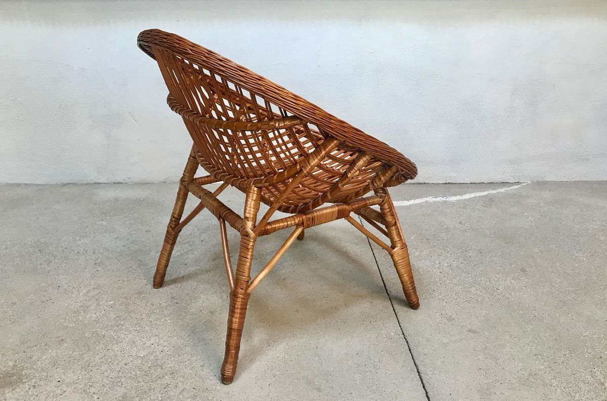 Easy Chair Hand-Woven in Wicker Rattan, Italy 1950s