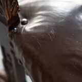 19th century beechwood, metal, and leather throne