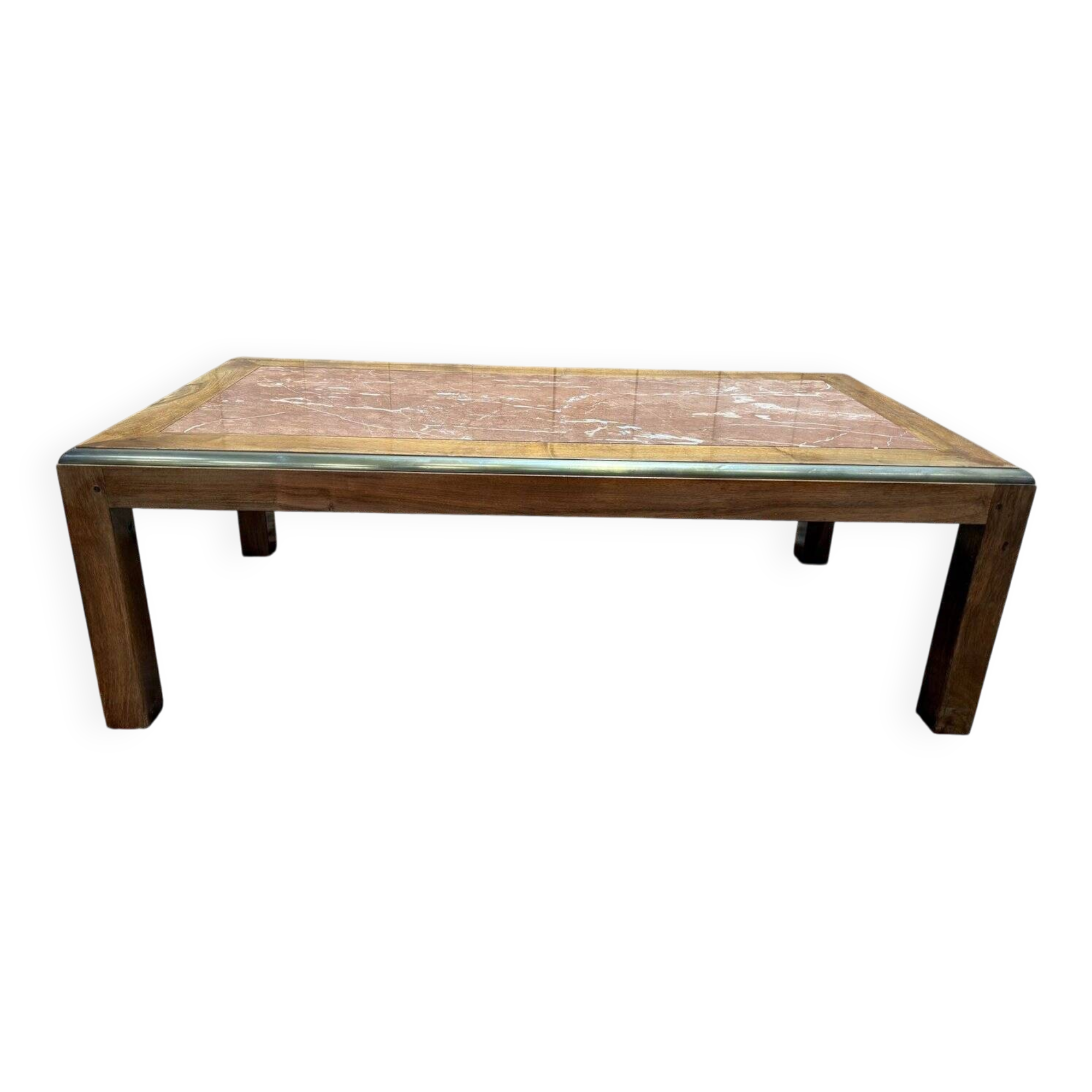 Contemporary coffee table in mahogany and marble.