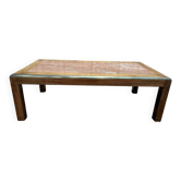 Table basse contemporaine en acajou et marbre