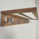 Walnut and metal wall coat rack, 1950s