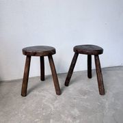 Pair of tripod stools in oak