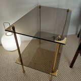 Modernist brass and smoked glass table - 1970s gallery style.