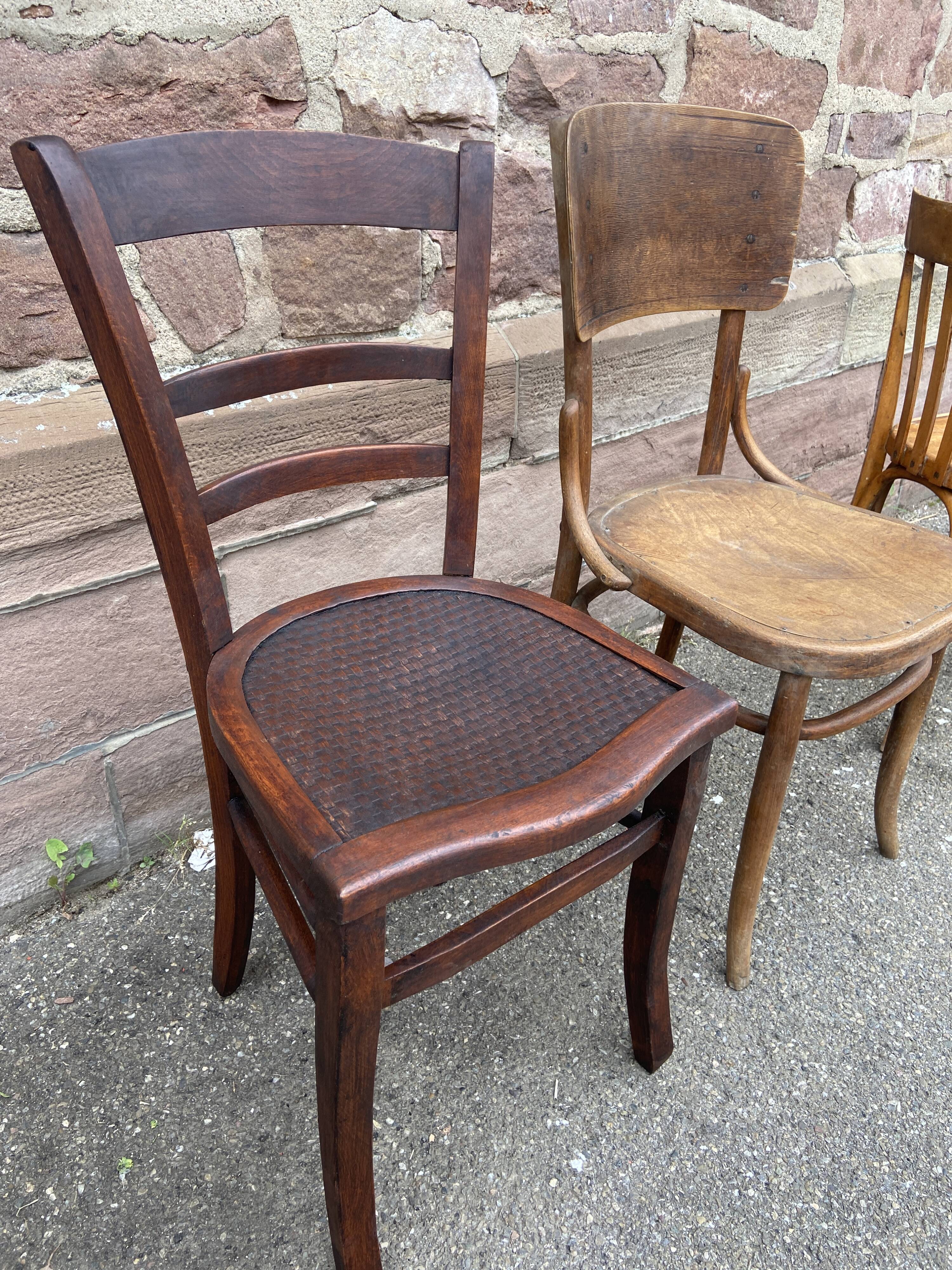 4 Mismatched bistro chairs curved wood Brasserie
