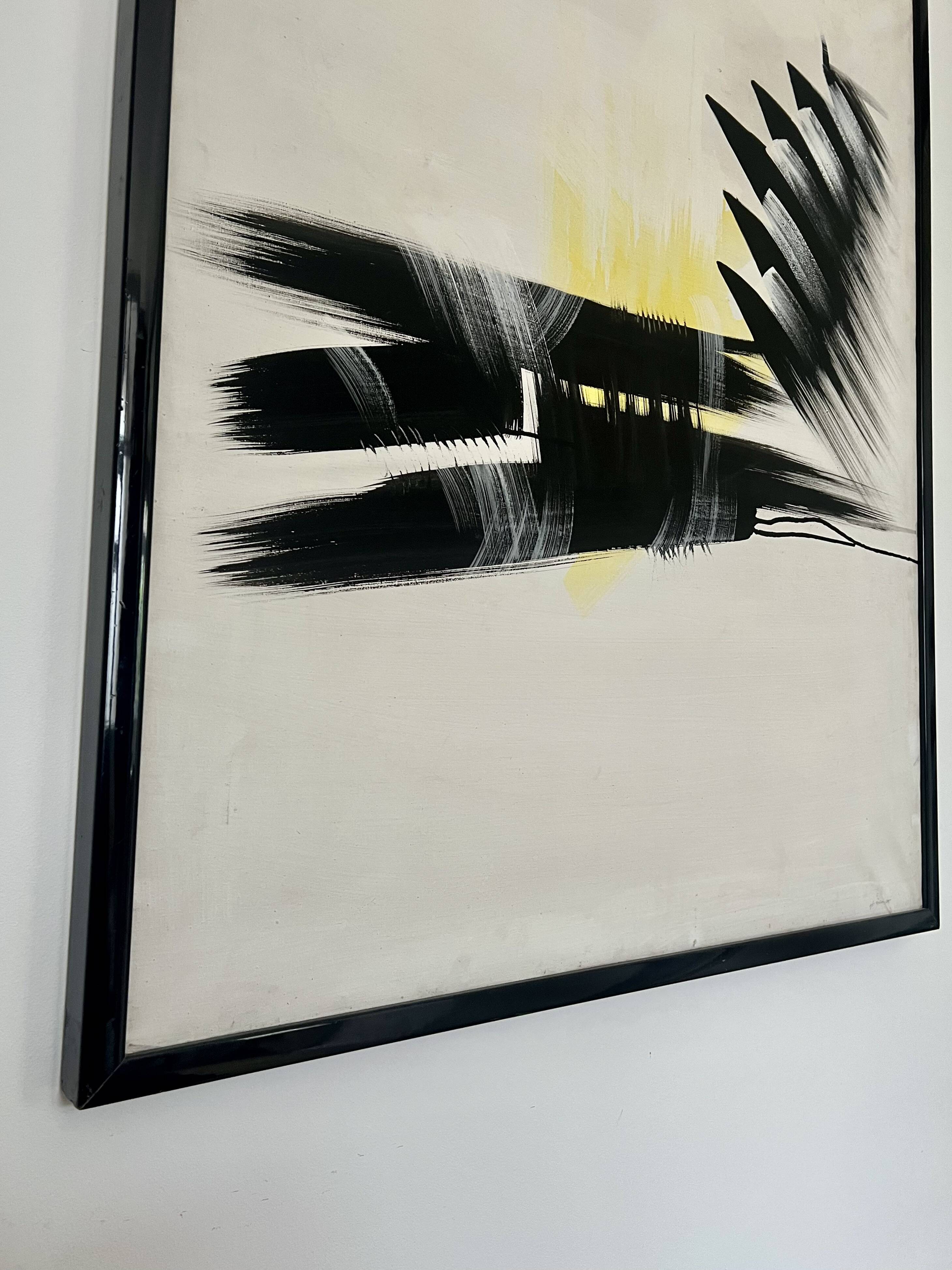Large abstract expressionist framed painting, signed. Mid to late 20th cent