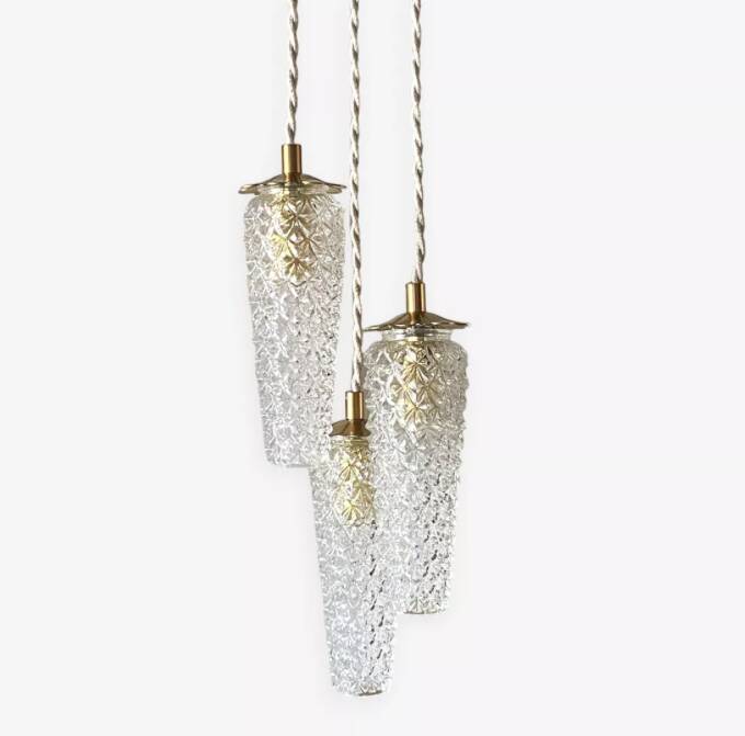 Suspension cascade 3 tulipes vintage